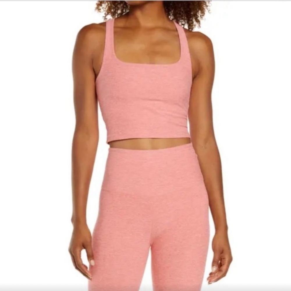 NWT Beyond Yoga Spacedye Square Neck Cropped Tank in Cherry Blossom Heather XS